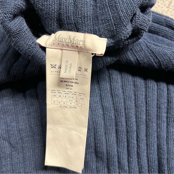 MaxMara Leisure Blue Knit Turtleneck Wool & Angora Blend Sweater Size Medium EUC - Picture 3 of 5